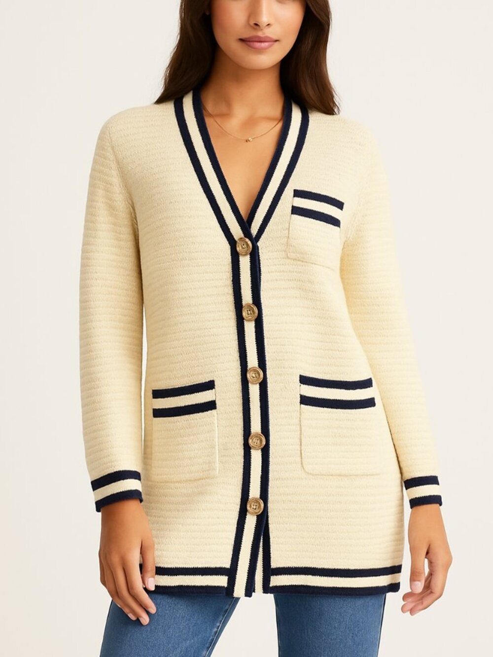 NWT Women V Neck Creamy Knit Long Cardigan Sweater Jacket
